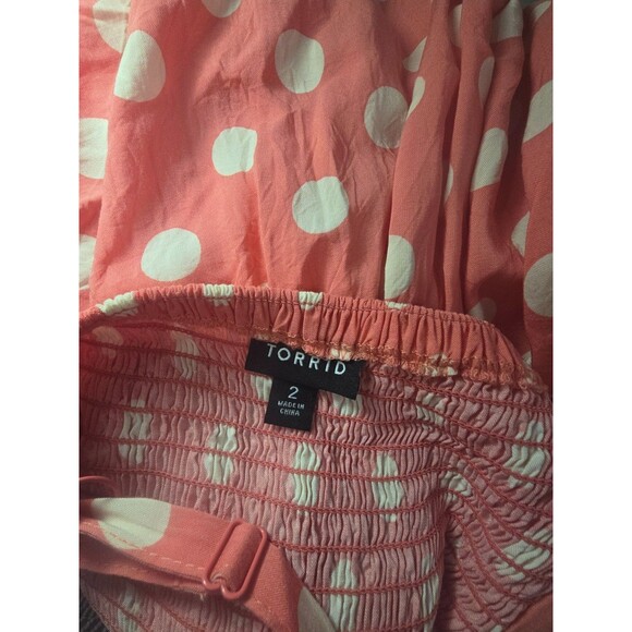 Torrid Midi Challis Sweetheart Dress Peach & White Polka Dot Swing Dress sz 2 BC - Picture 7 of 7